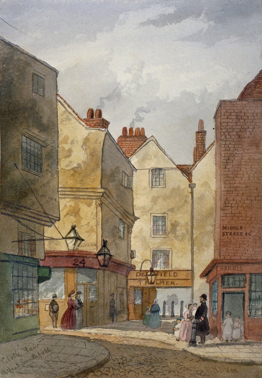 Pohled na Cloth Fair a Middle Street, West Smithfield, City of London, 1867 od EH Dixon