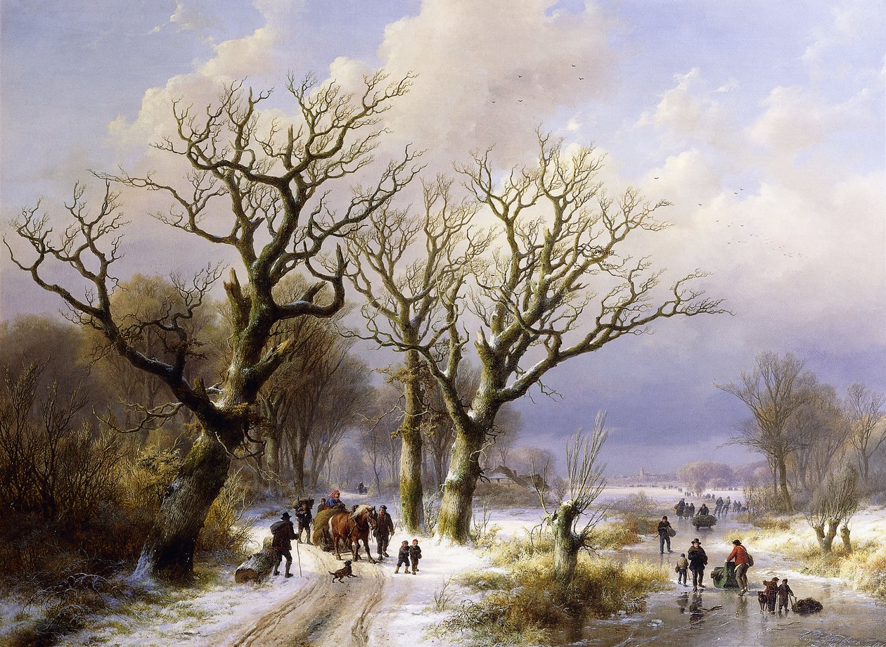Zalesněná zimní krajina s figurami, 1863 od E.J. Verboeckhoven