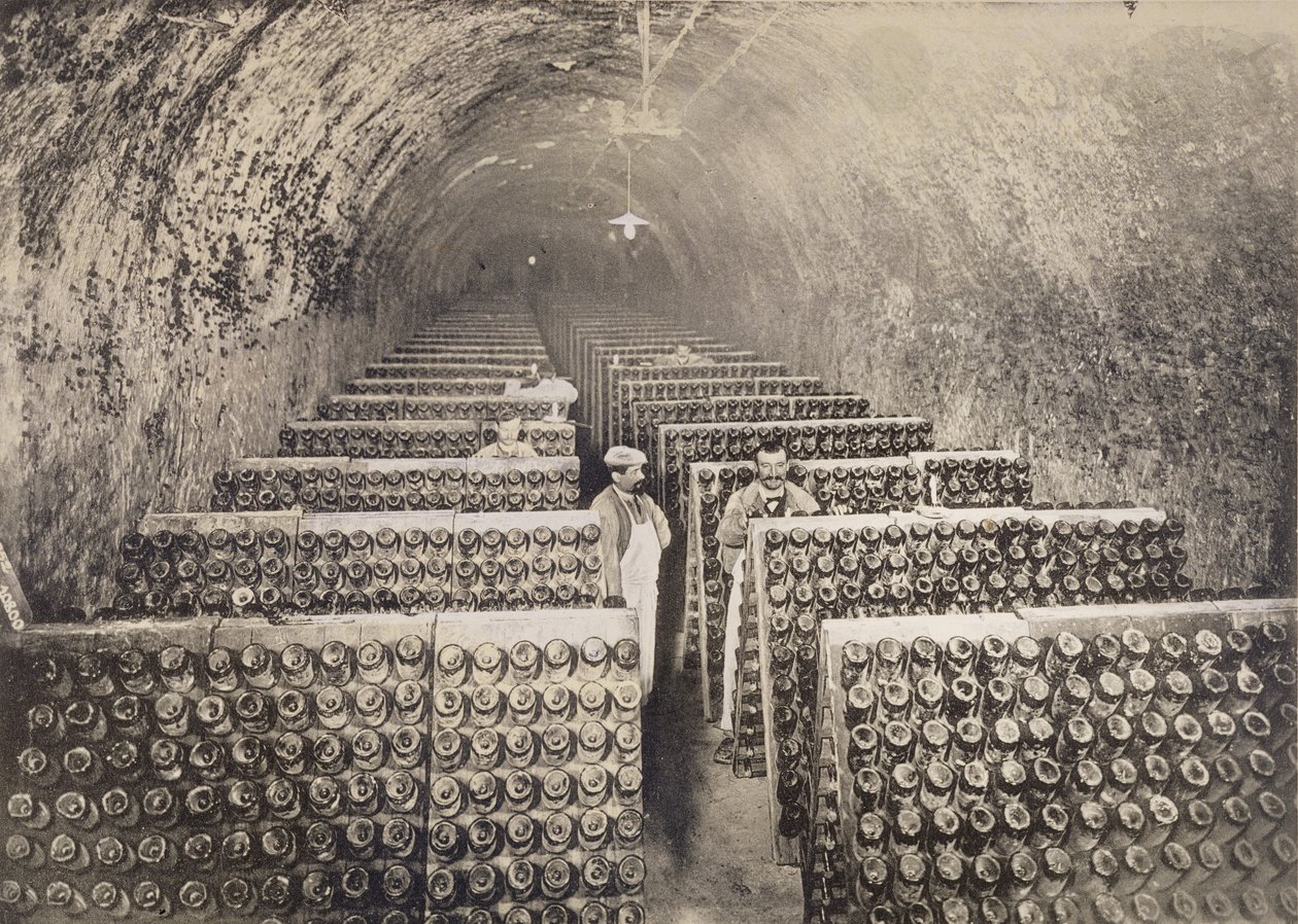Otáčení lahví, z publikace "La France Vinicole", kterou vydal Moet und Chandon, Epernay (fotolitografie) od E.M. Choque