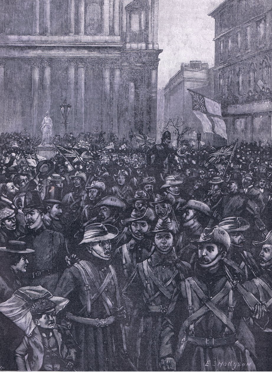 CIV pochodující dolů Ludgate Hill, na cestě k Mansion House na nádraží Waterloo, ilustrace z Cassells History of England, 1900 od E.S. Hodgson