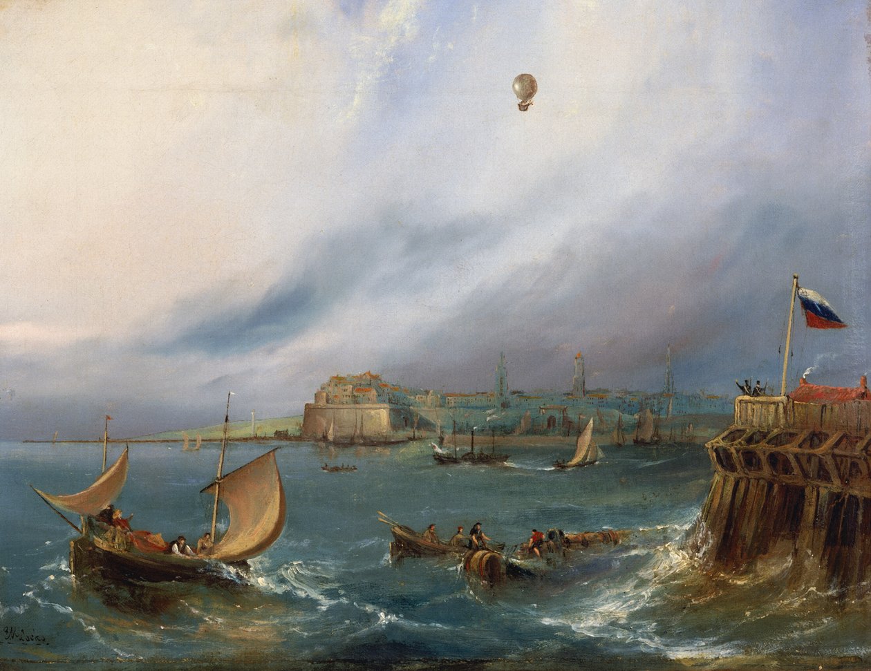 První přelet balónem přes kanál La Manche, 7. ledna 1785, kolem roku 1840 od E.W. Cocks