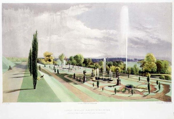 Lower Terrace Garden, Worsley Hall, hospoda. od Thomas McLean (litho) od E. Adveno Brooke