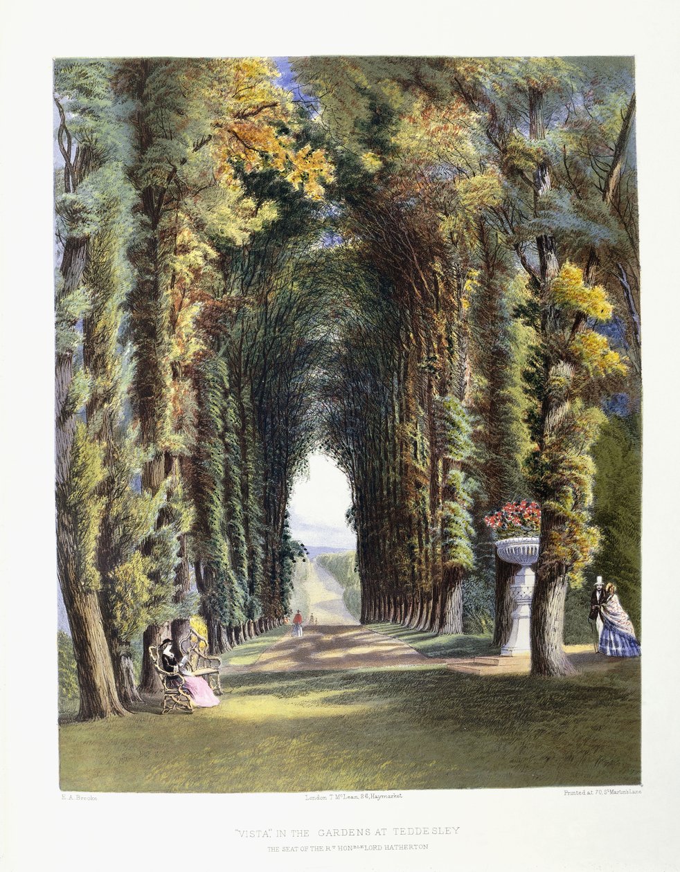 Vista“ v zahradách Teddesley, sídlo ctihodného lorda Hathertona, 1857 od E. Adveno Brooke