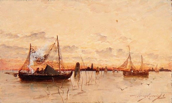 Západ slunce na laguně od E. Aubrey Hunt