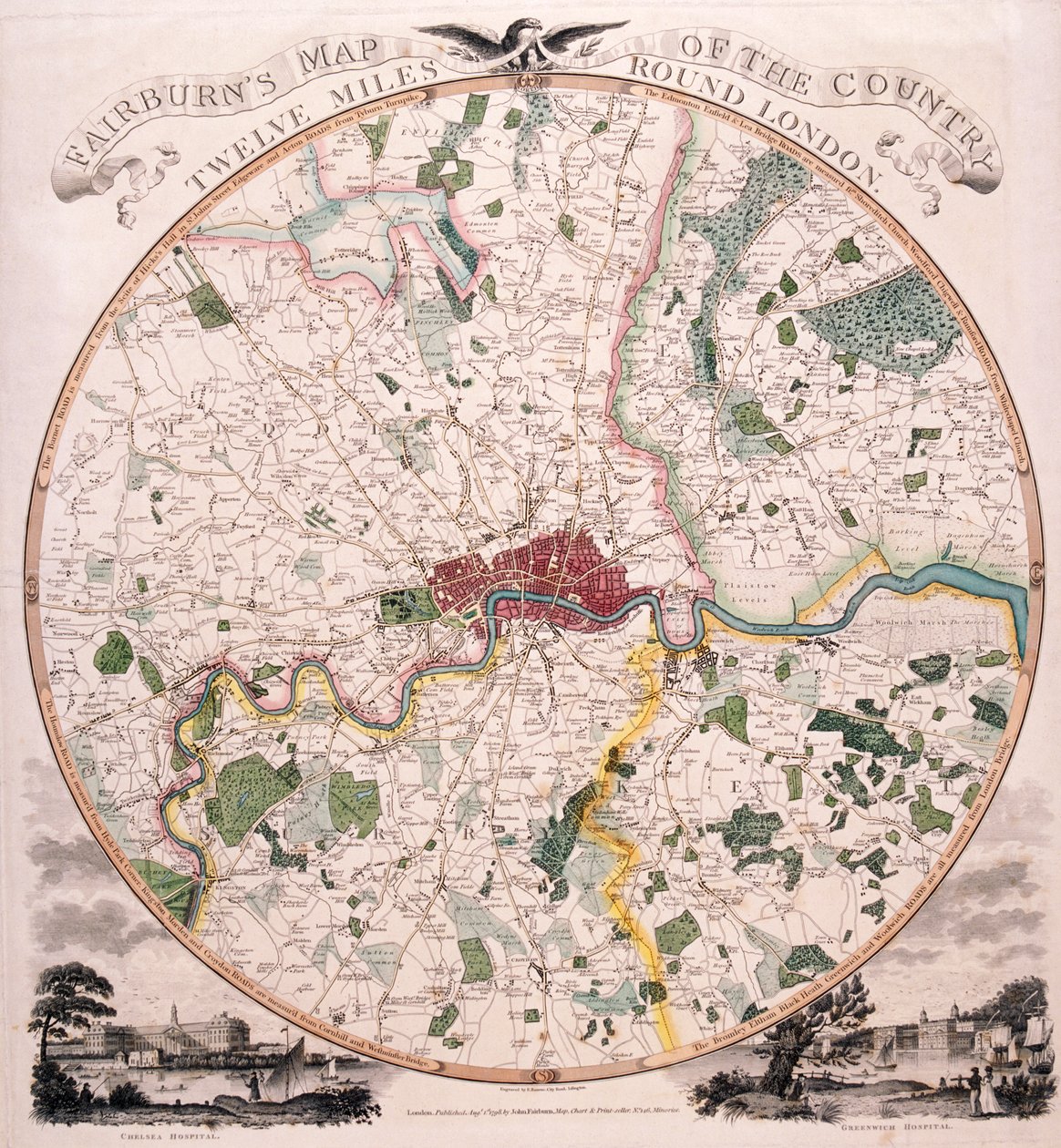 Mapa Londýna, 1798 od E Bourne
