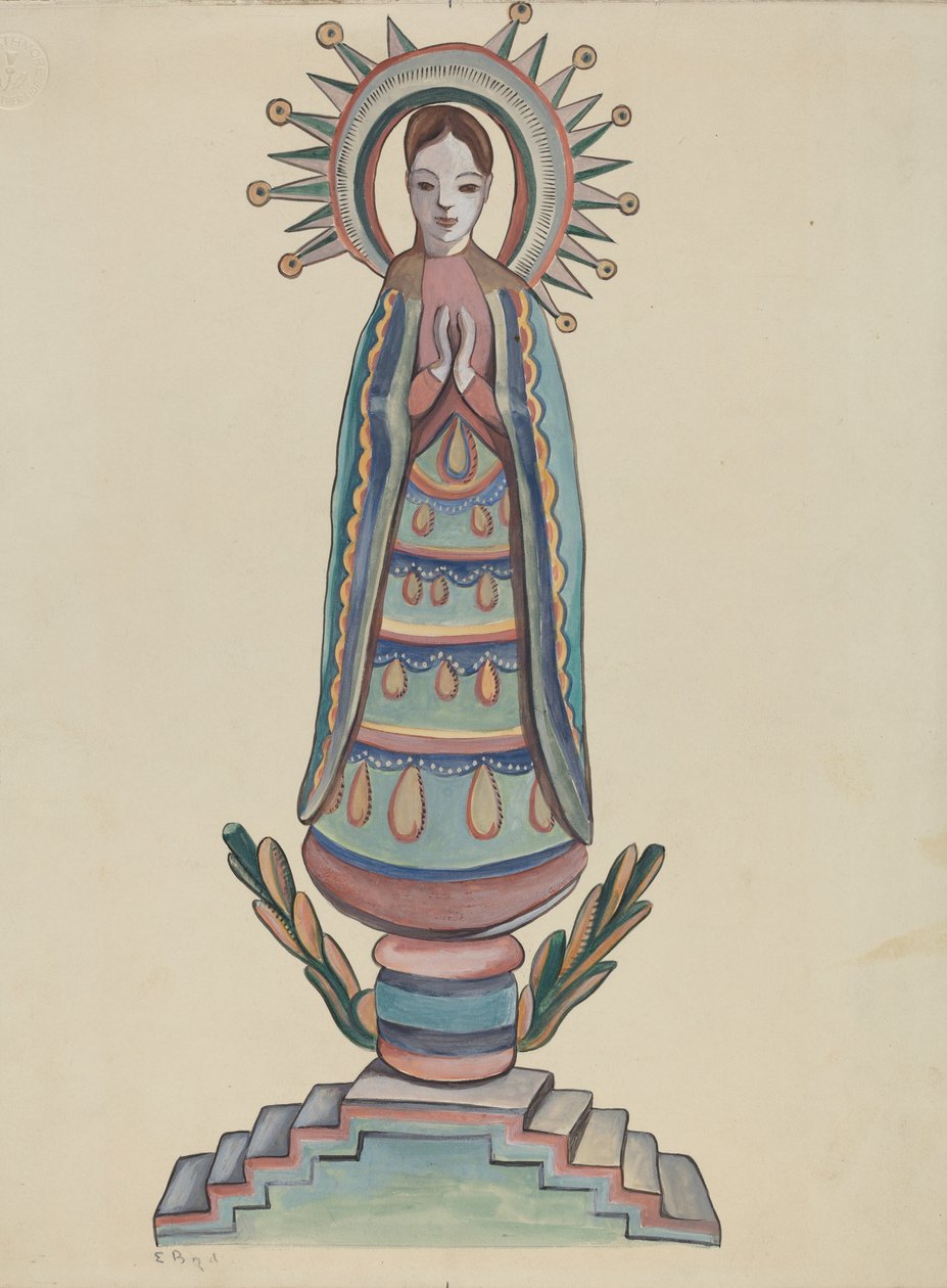 Nové Mexiko, "Bulto", Polychromovaná dřevěná figurka od E. Boyd