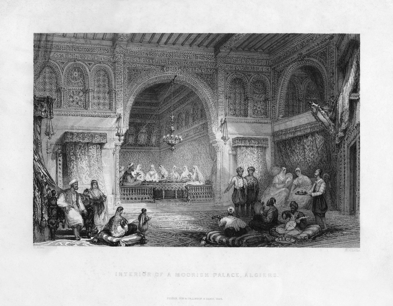 Interiér maurského paláce, Alžír, Alžírsko, 1839 od E. Challis