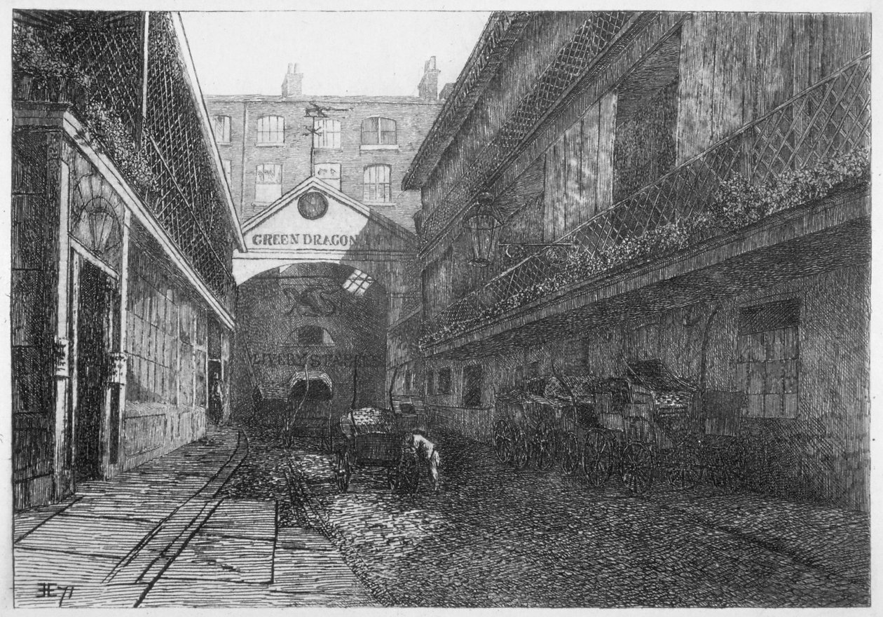 The Green Dragon Inn, Bishopsgate, City of London, 1871 od E Edwards