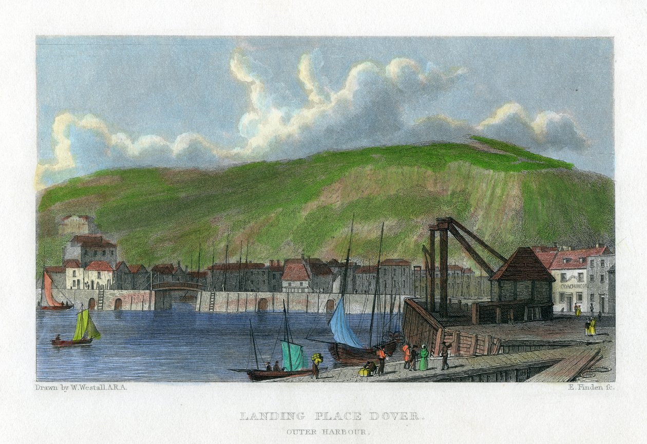 Místo přistání, vnější přístav, Dover, Kent, 19. století. od E. Finden
