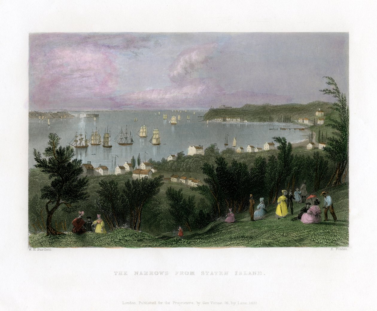 The Narrows při pohledu ze Staten Island, New York, USA, 1837. od E. Finden
