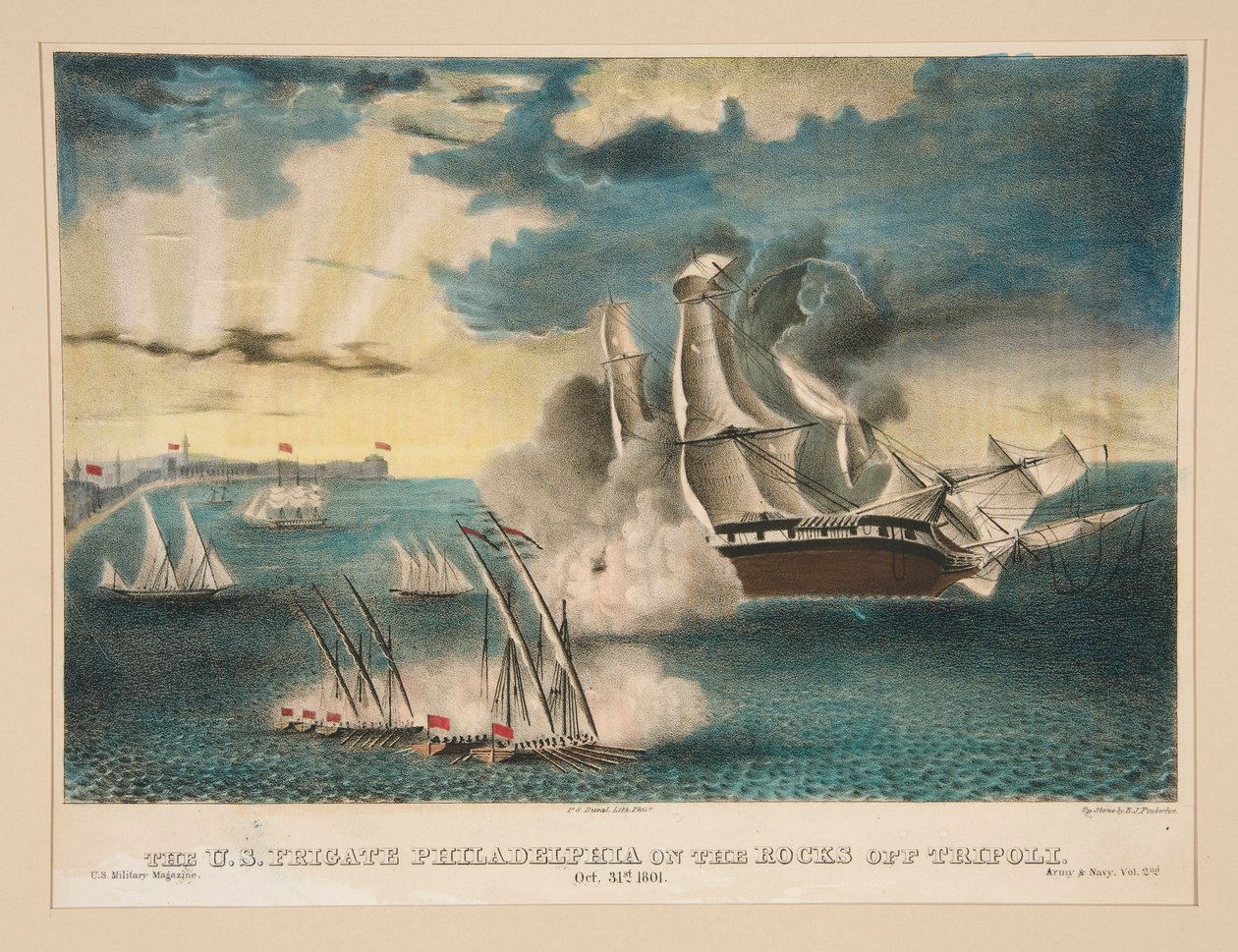 Americká fregata Philadelphia na skalách u Tripolisu (Od US Military Magazine Army and Navy, Vol. II) od E. J. Pinkerton