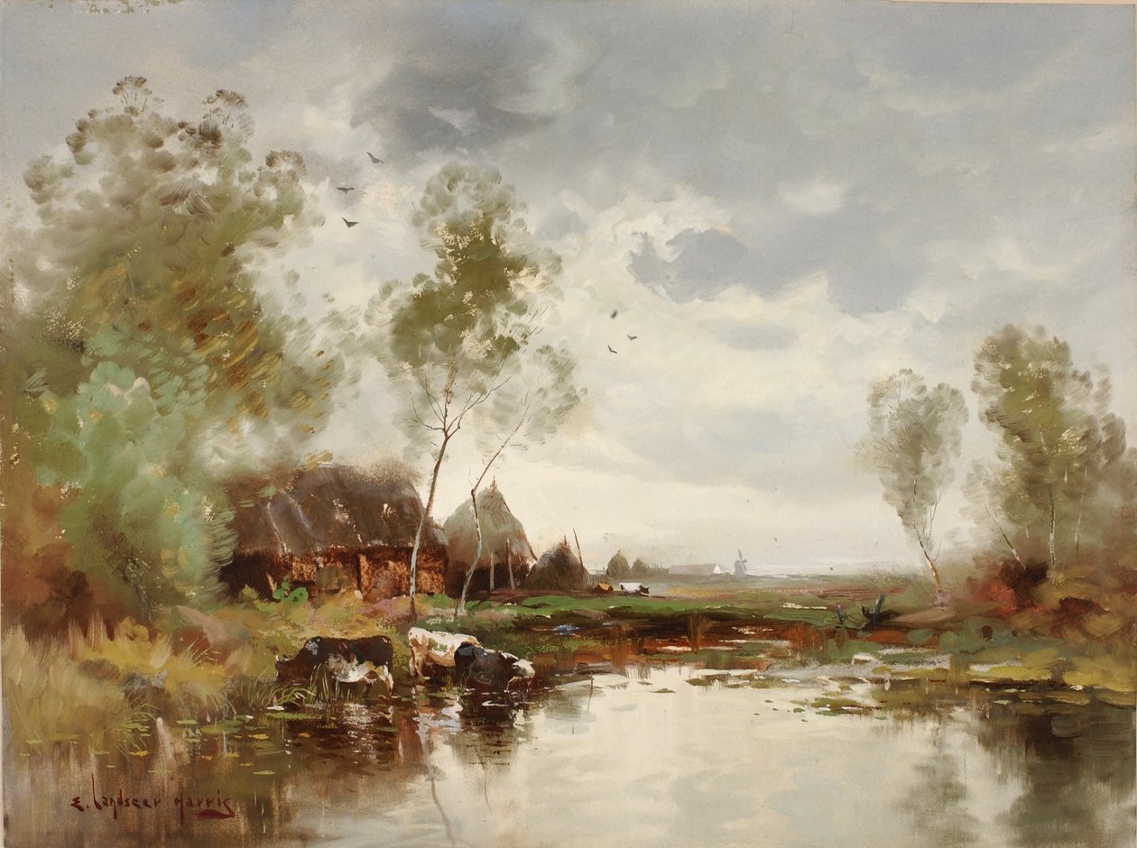 Krajina s větrným mlýnem od E. Landseer Harris