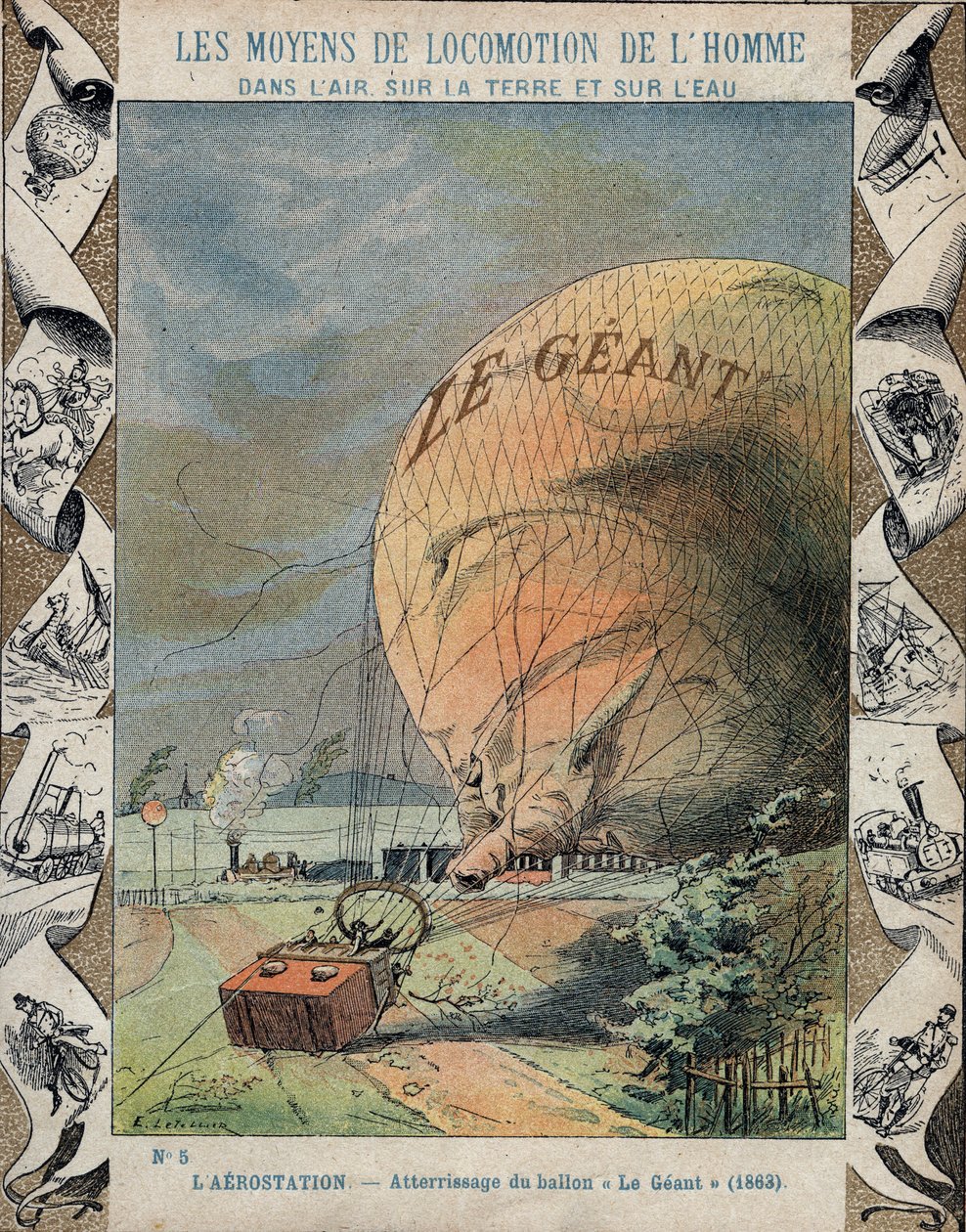 Pád aerostatu Le Giant poblíž Hannoveru - říjen 1863 od E. Letellier