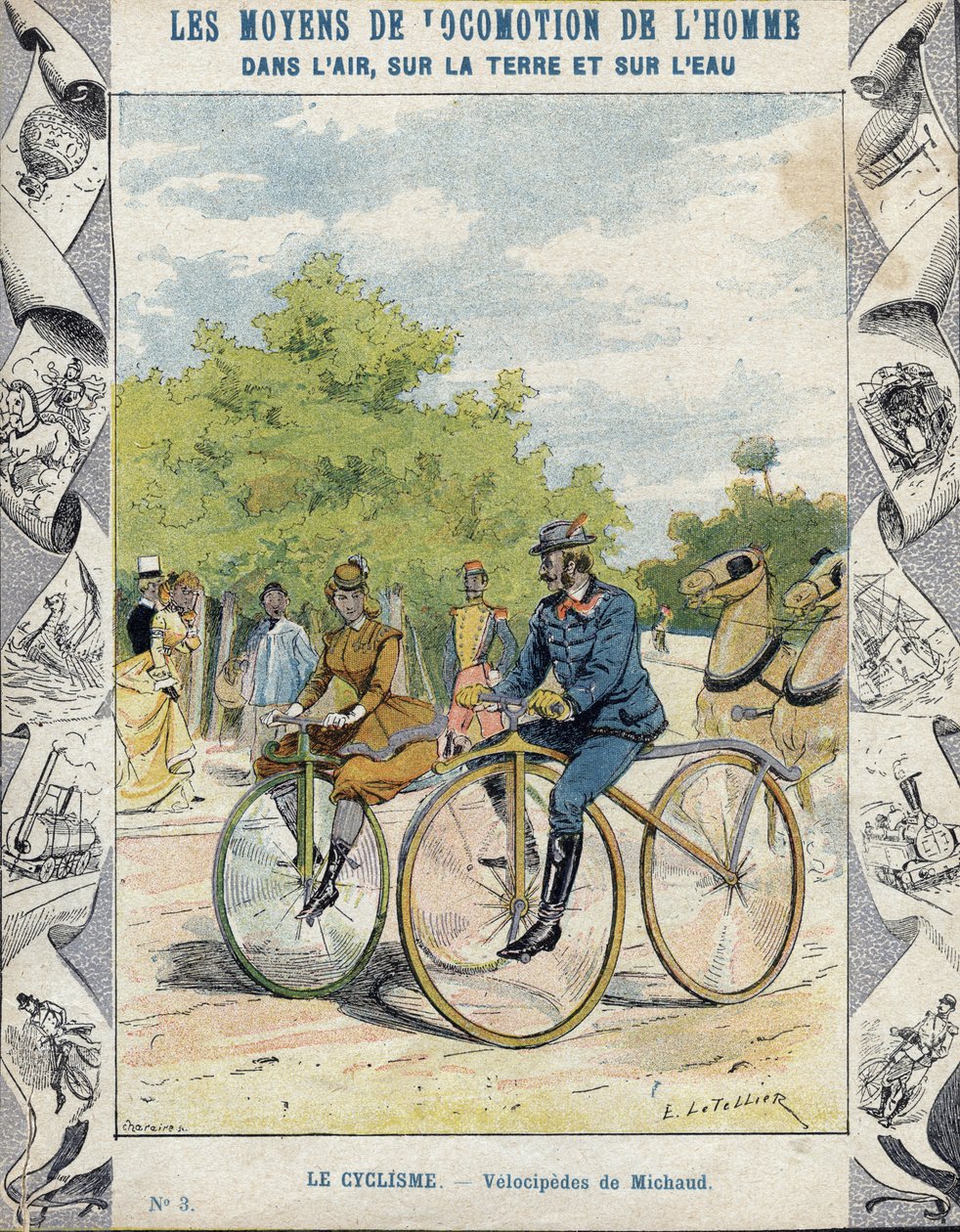 Pierre Michaux a Michaudine velocipedes - Z ochranného pouzdra na učebnice, konec 19. století - velocipedes a pedale (les michaudines) od Pierra Michauxe (1813-1883) od E. Letellier