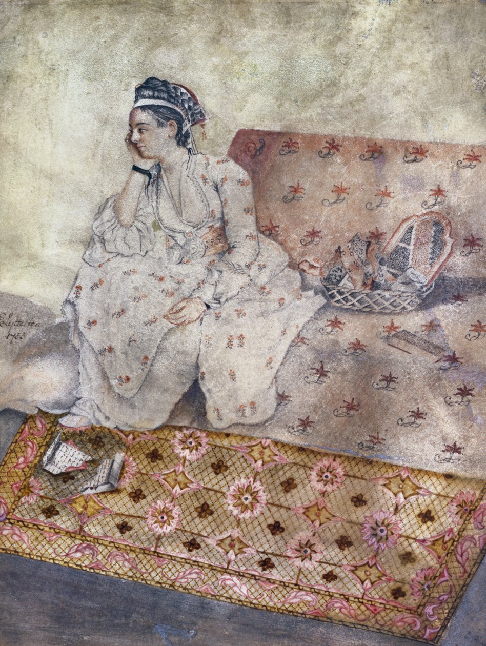 Portrét Mary Gunningové, hraběnky z Coventry, podle kresby Jean-Etiene Liotarda, 1755 (wc na papíře) od E. Lyttleton