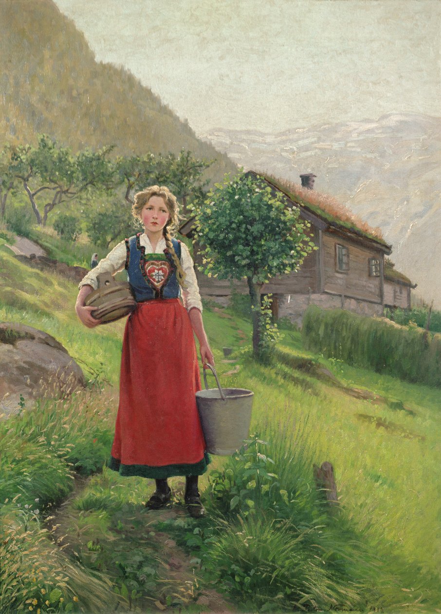 Dívka letní horské pastviny od E. Normann