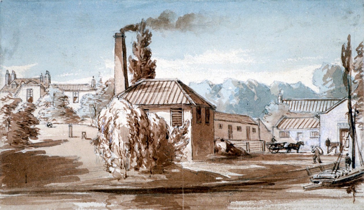 Pohled na Stephenson a Giles Starch Works v Old Ford, Bow, Londýn, c1830. od E Noyce