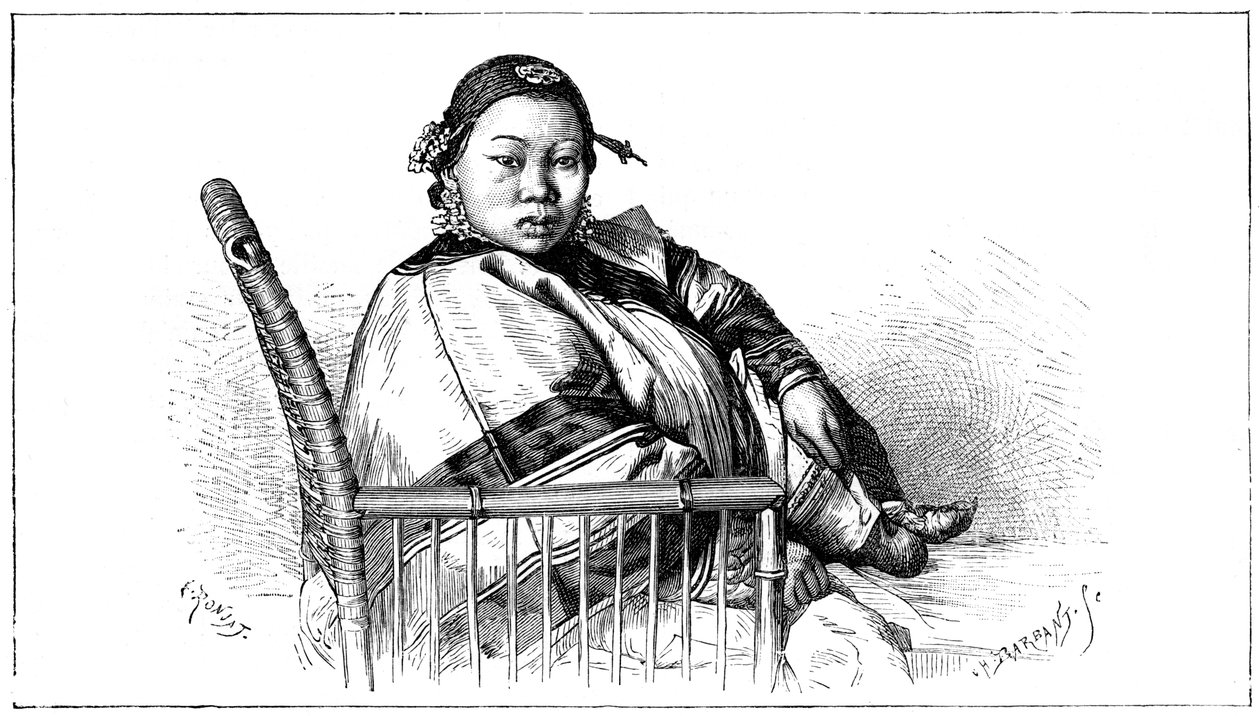 Žena se svázanýma nohama, Čína, 19. století od Etienne Antoine Eugene Ronjat