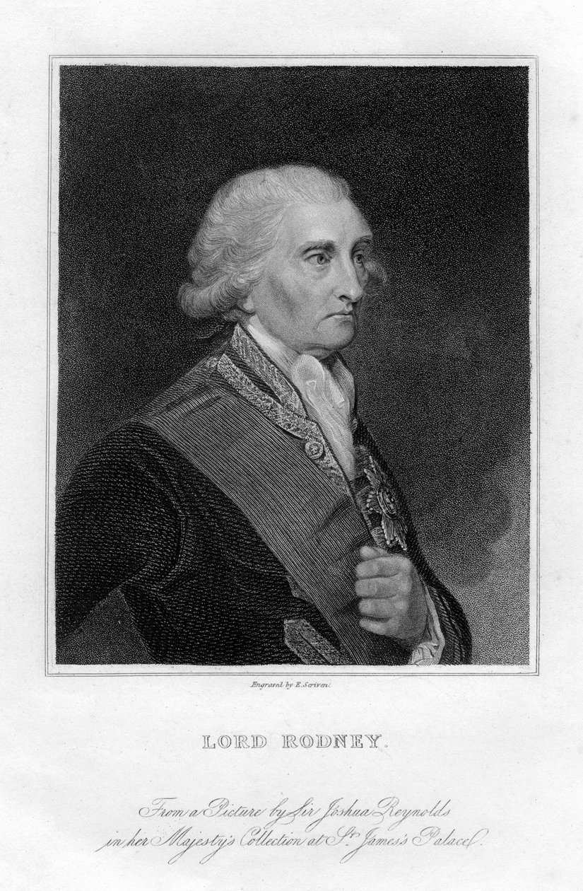 Admirál George Brydges Rodney 1719-1792, 1. baron Rodney, 19. století. od E. Scriven