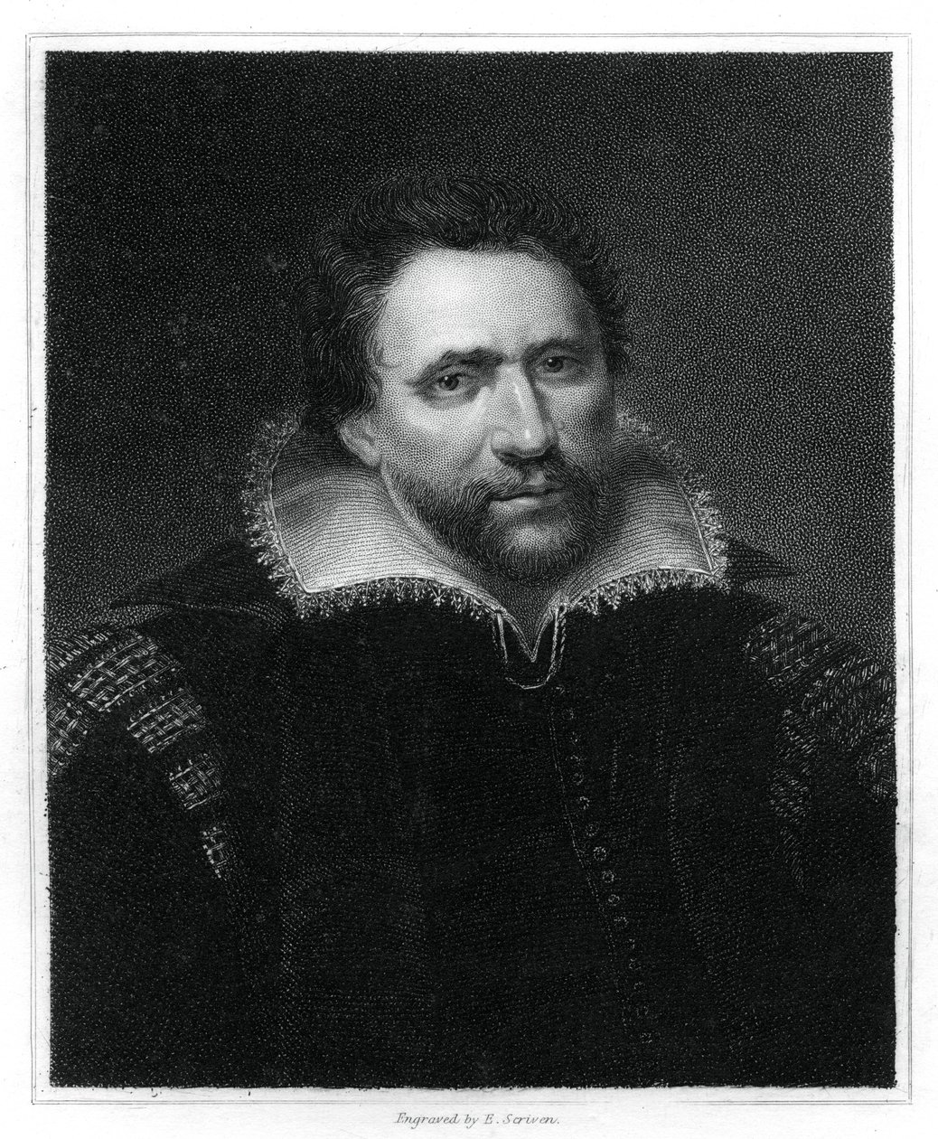 Benjamin Jonson , anglický renesanční dramatik, básník a herec, 1834. od E. Scriven