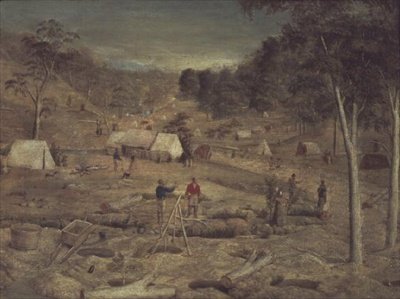 Důlní tábor v Bathurstu, kolem roku 1851 od E. Tulloch