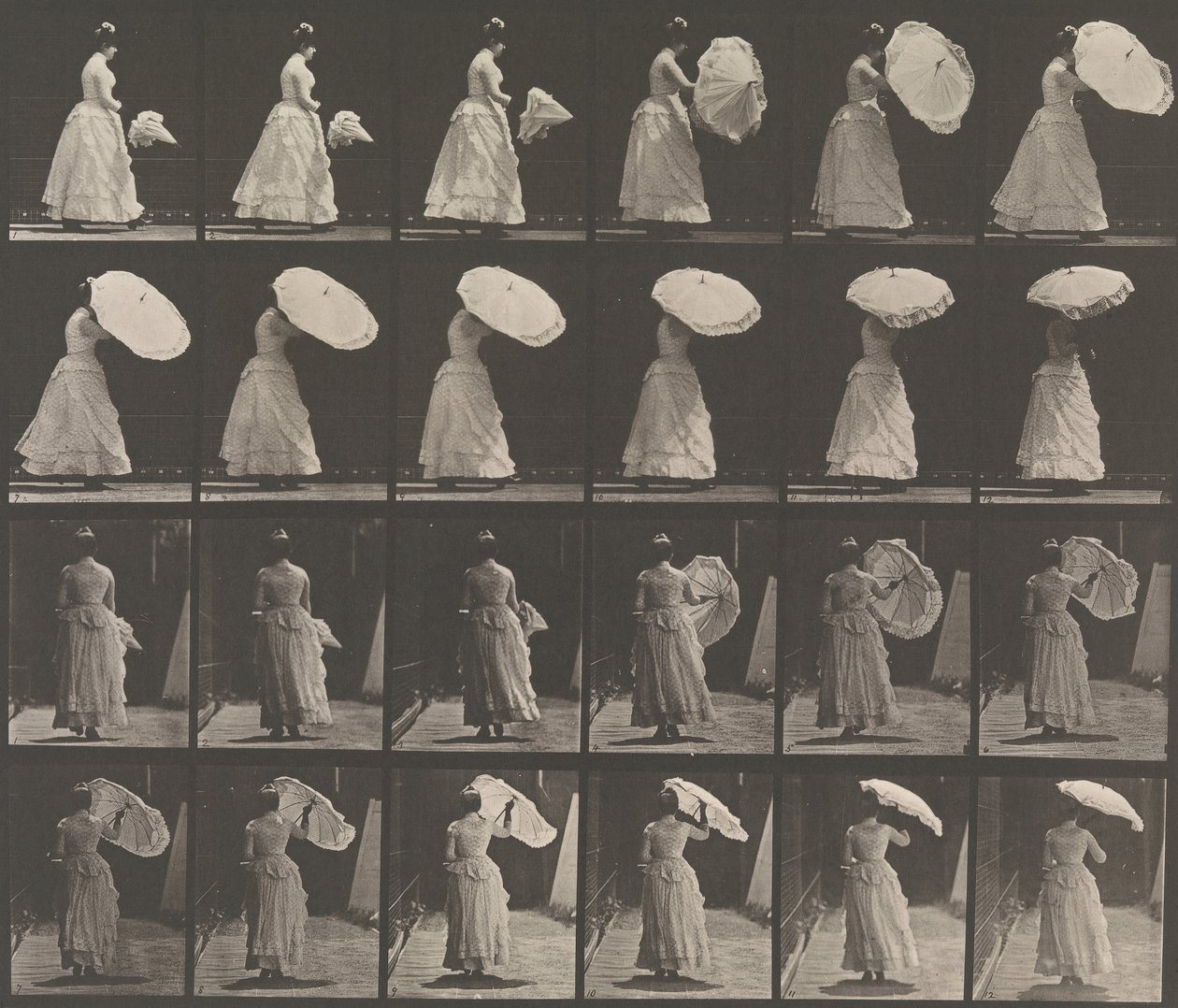 [Woman Opening Parasol], 1883-86, vytištěno 1887. od Eadweard Muybridge