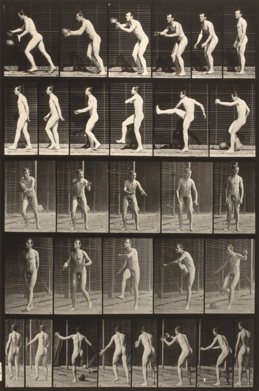 Pohyb zvířat (deska 300) (Muž kopající do míče) od Eadweard Muybridge