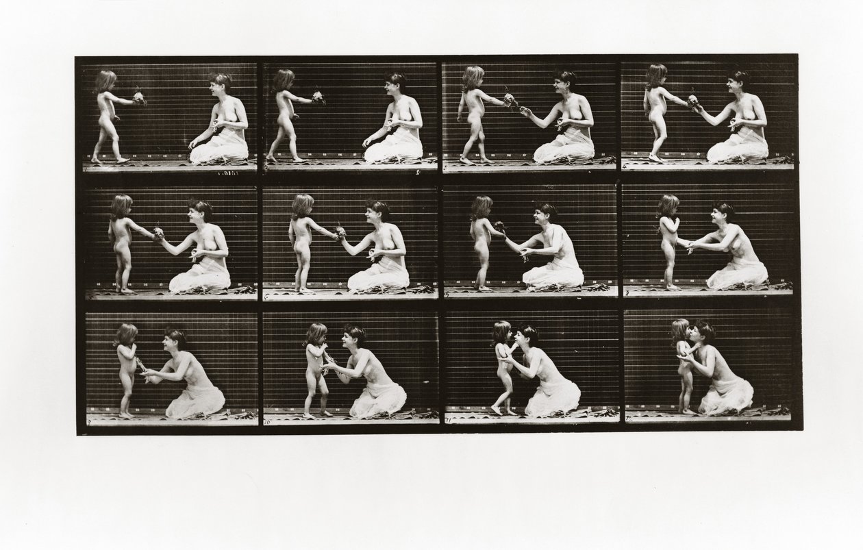 Dítě přináší kytici ženě, Talíř 465 od Animal Locomotion, 1887 od Eadweard Muybridge
