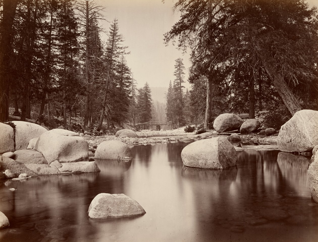 Clark  Moore, řeka Merced, Yosemite od Eadweard Muybridge