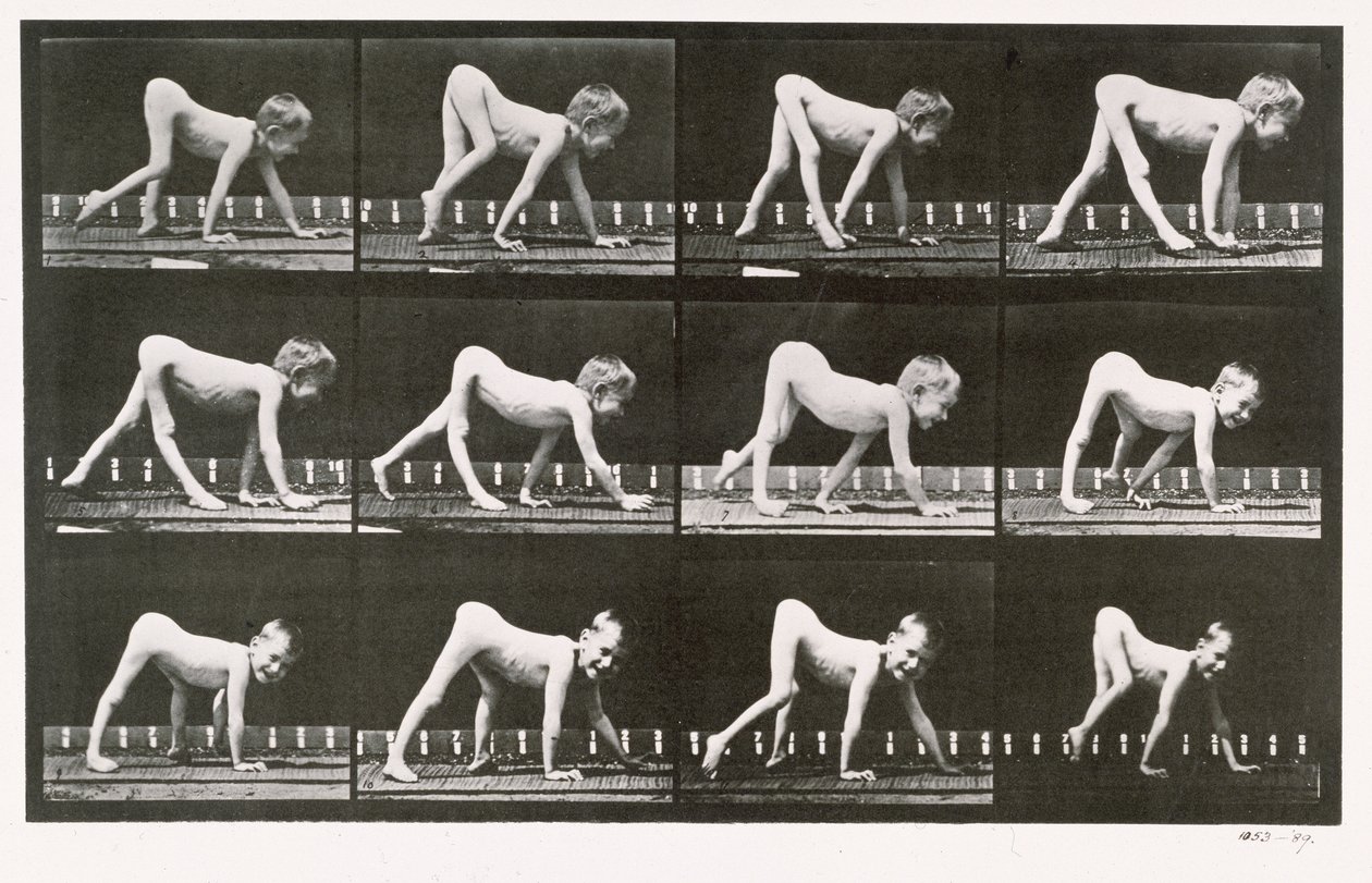 Plazení handicapovaného chlapce, deska 539 z knihy "Animal Locomotion", 1887 od Eadweard Muybridge