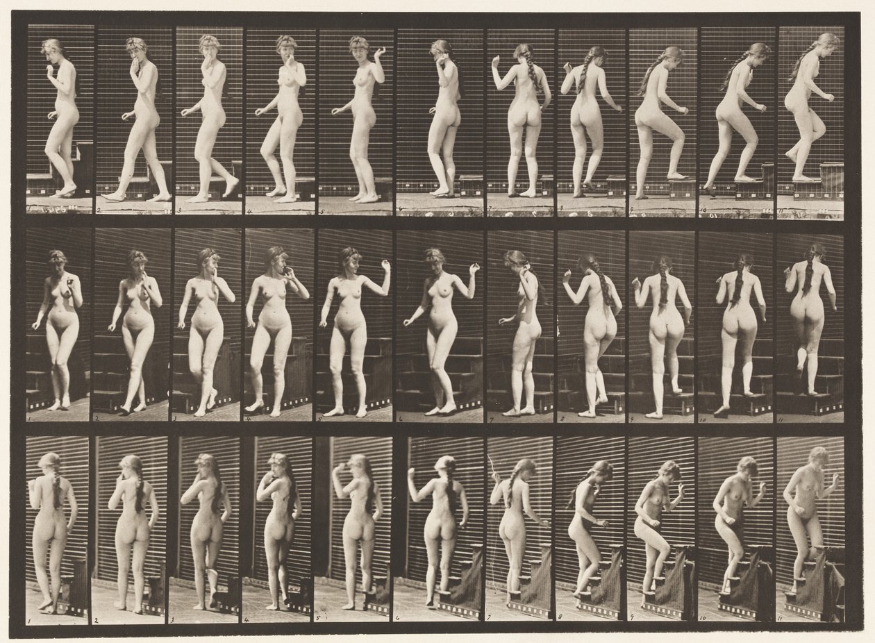 Talíř 101. Otáčivé a stoupající schody, mávající ruka, 1872-1885 od Eadweard Muybridge