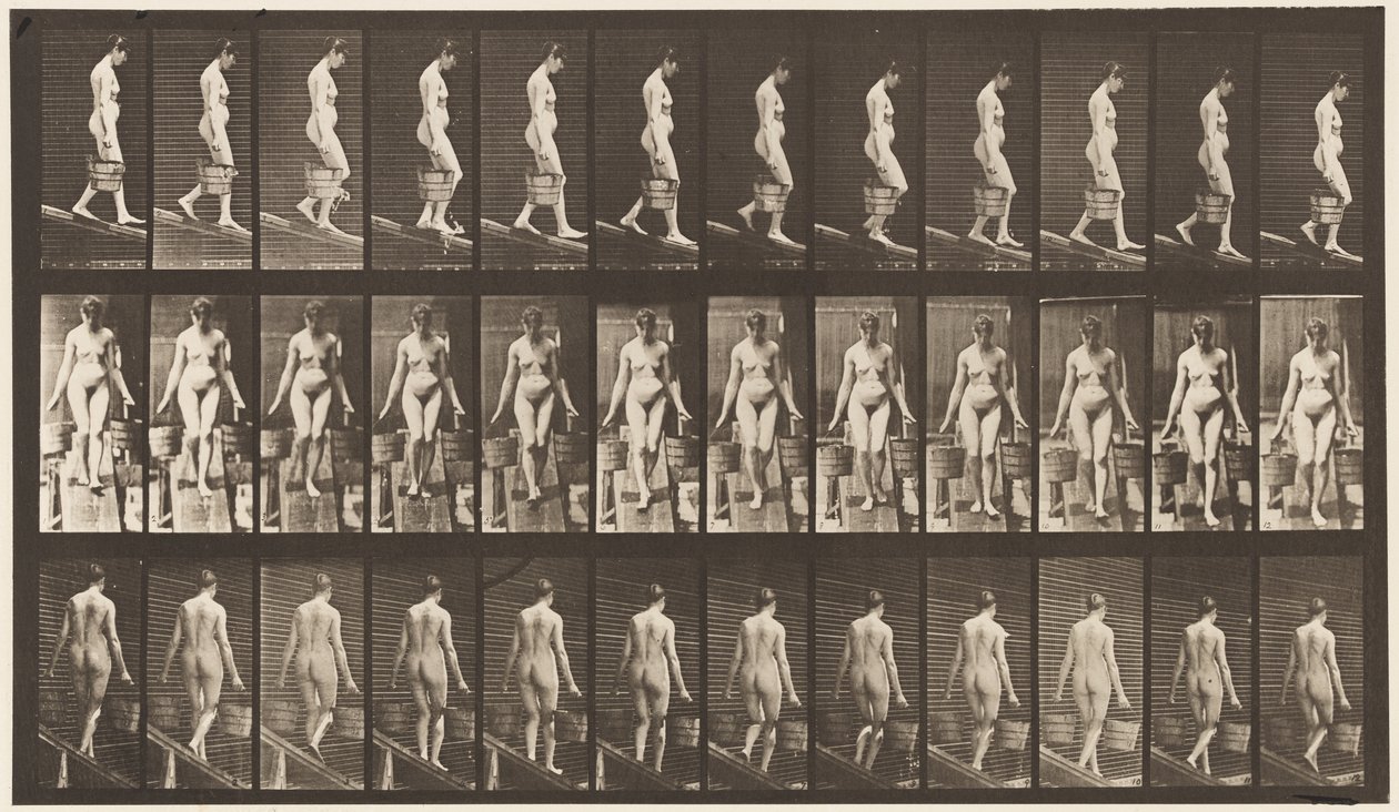 Talíř 121. Sestupný sklon, vědro vody v každé ruce od Eadweard Muybridge