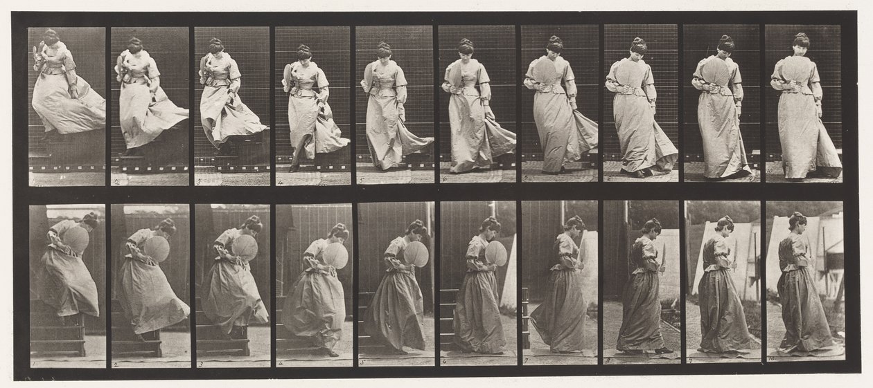 Talíř 142. Sestupné schody, chycení šatů, 1885 od Eadweard Muybridge