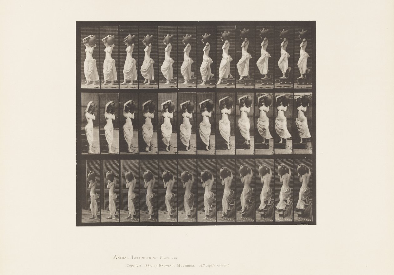Talíř 146. Sestupný sklon, otáčení nádoby na vodu na levém rameni od Eadweard Muybridge