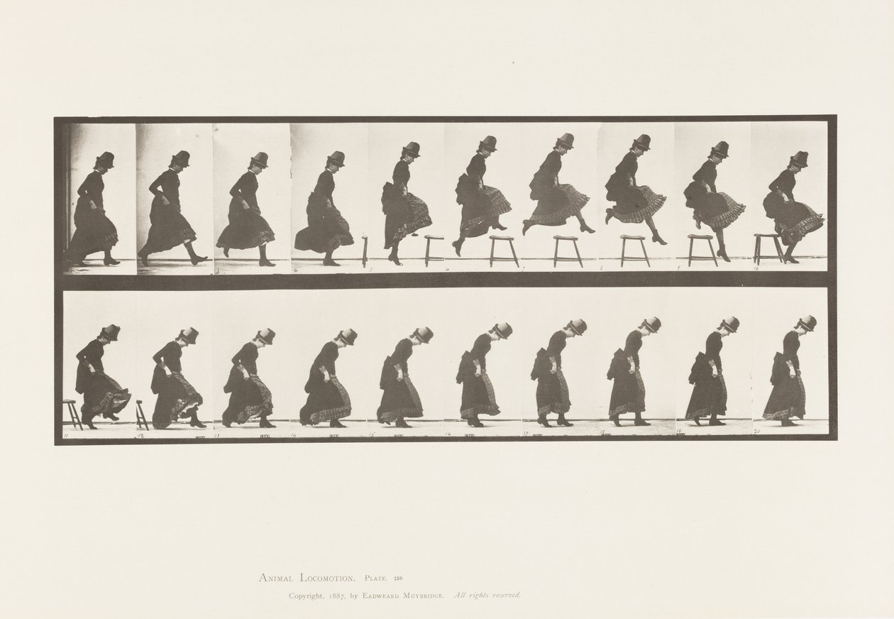 Talíř 156. Skákání; Běžecký skok vysoký, 1885 od Eadweard Muybridge