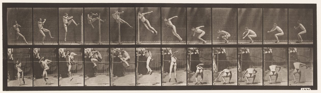 Talíř 157. Skákání; Běh Twist skok vysoký od Eadweard Muybridge
