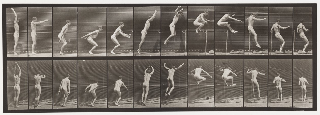 Talíř 161. Skákání; Skok vysoký ve stoje od Eadweard Muybridge
