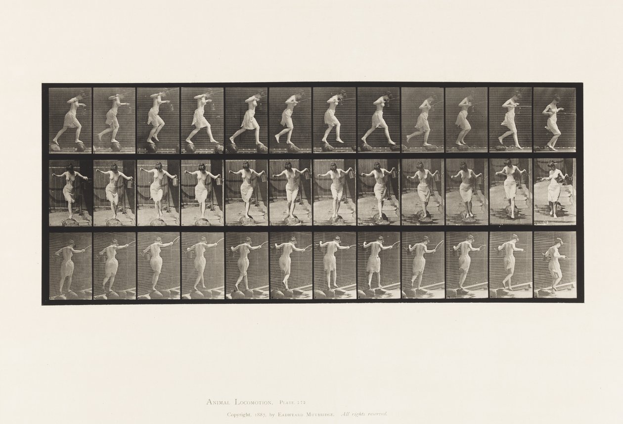 Plate 175. Crossing Brook on Step-Stones with Fishing Pole and Can od Eadweard Muybridge