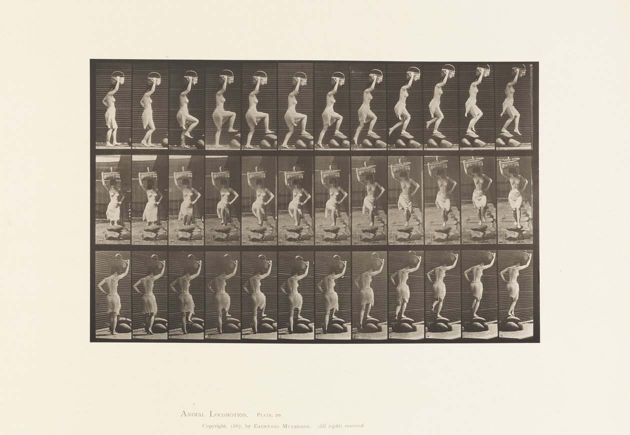 Talíř 179. Šlápnutí a přes kámen, koš na hlavě od Eadweard Muybridge