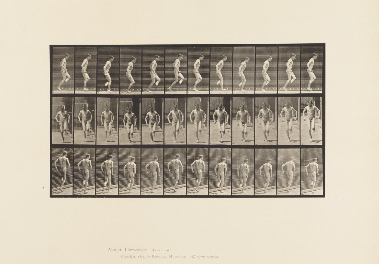 Talíř 186. Poskakování pravou nohou, 1885 od Eadweard Muybridge