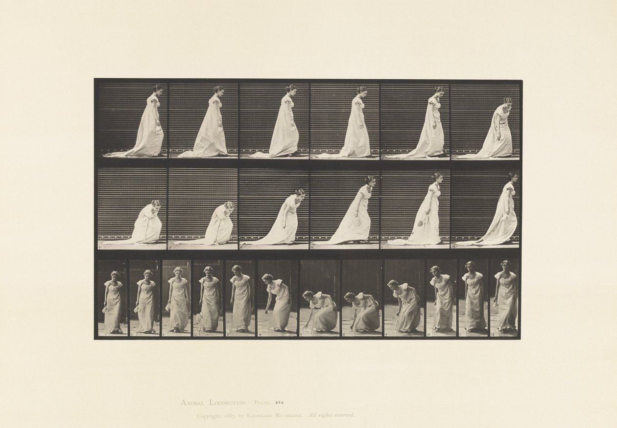 Talíř 209. Shýbání a zvedání šátku, 1885 od Eadweard Muybridge