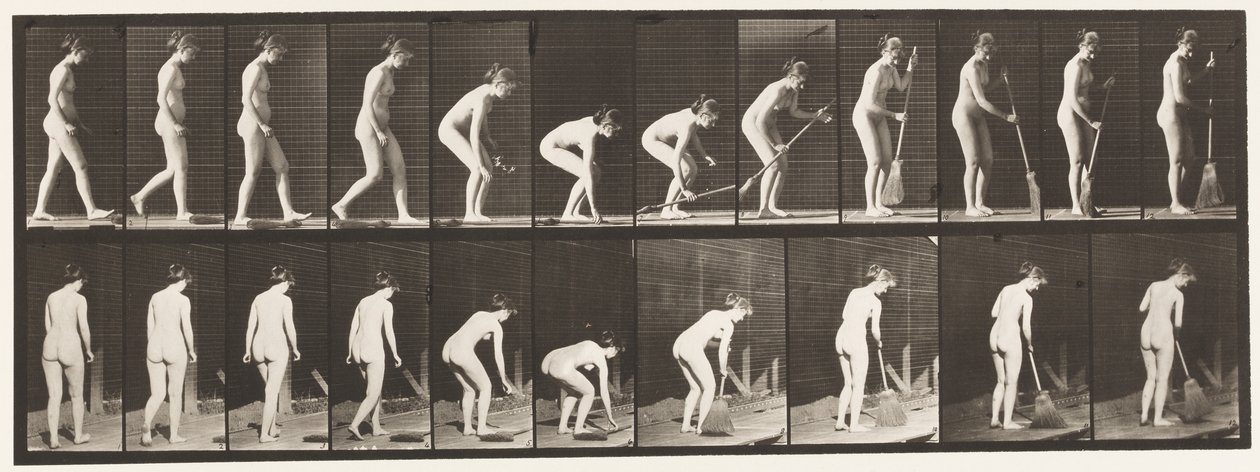 Talíř 219. Shýbání a zvedání koštěte a zametání od Eadweard Muybridge