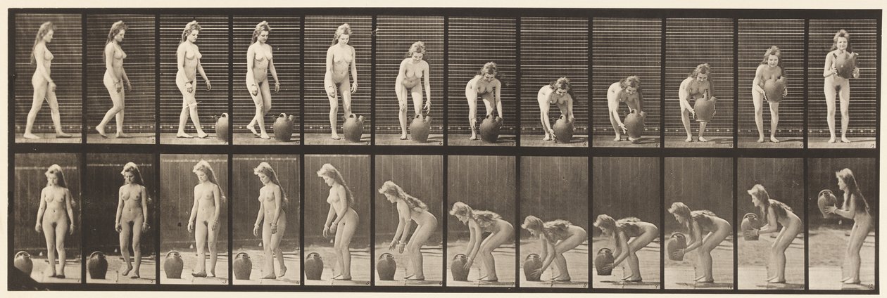 Talíř 228. Otáčení a zvedání nádoby na vodu ze země od Eadweard Muybridge