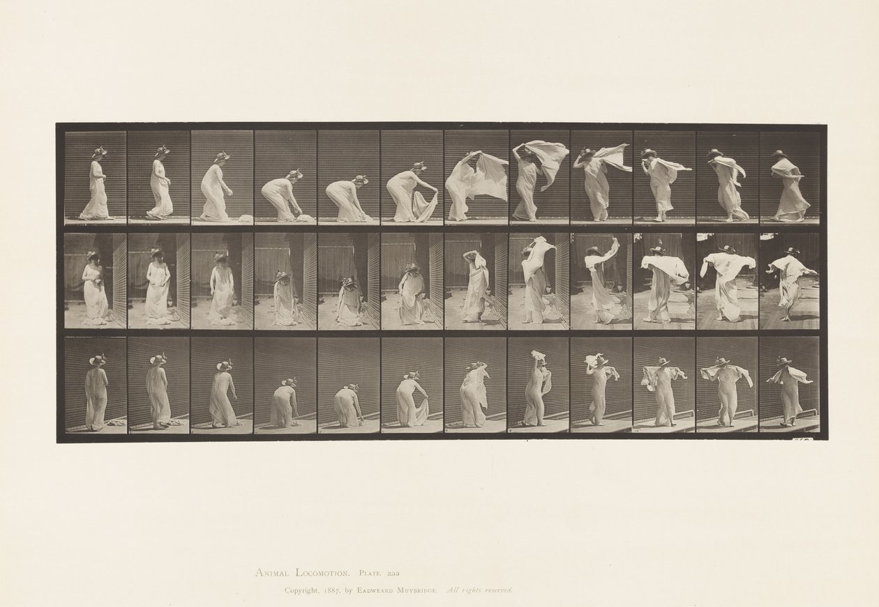 Talíř 233. Zvedací šátek, nasazování kolem ramen, otáčení od Eadweard Muybridge