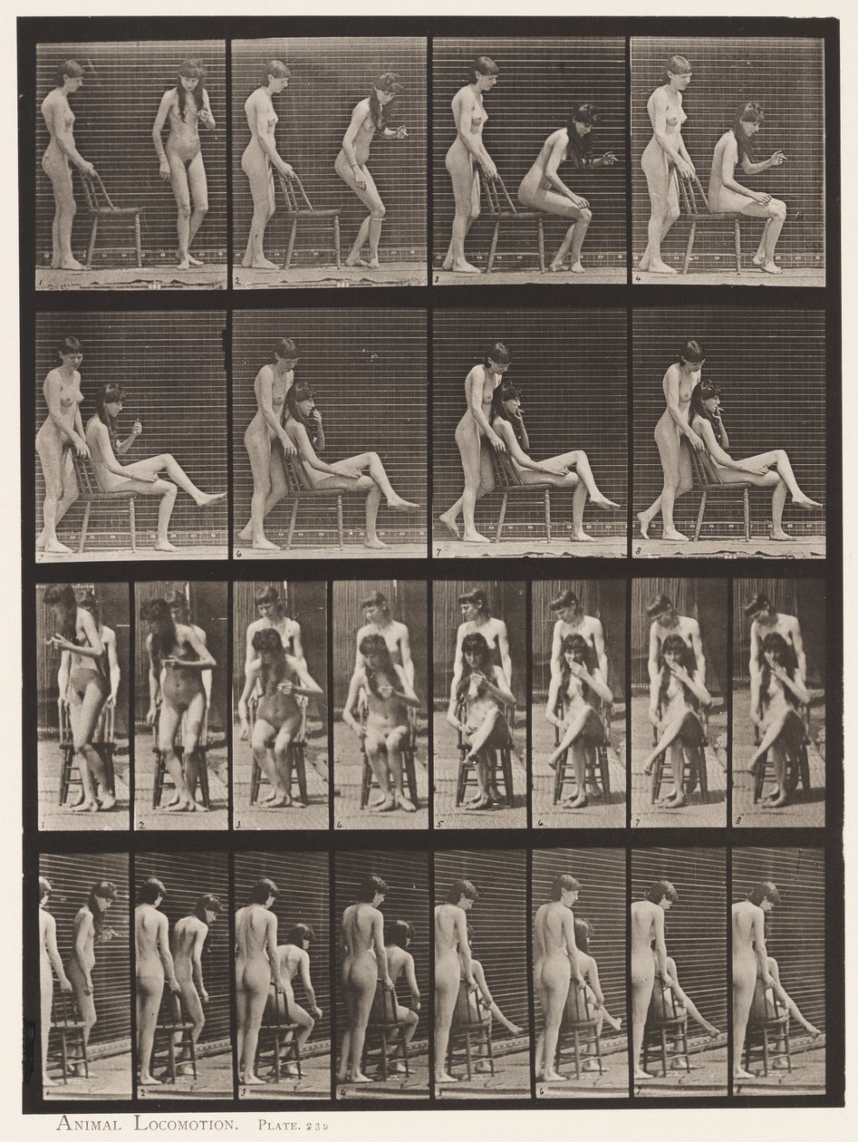 Talíř 239. Dva modely; Jeden stojící, druhý sedící, překřížení nohou od Eadweard Muybridge