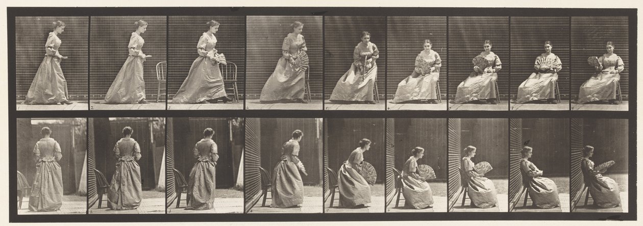 Talíř 240. Sezení a flirtování fanouška od Eadweard Muybridge
