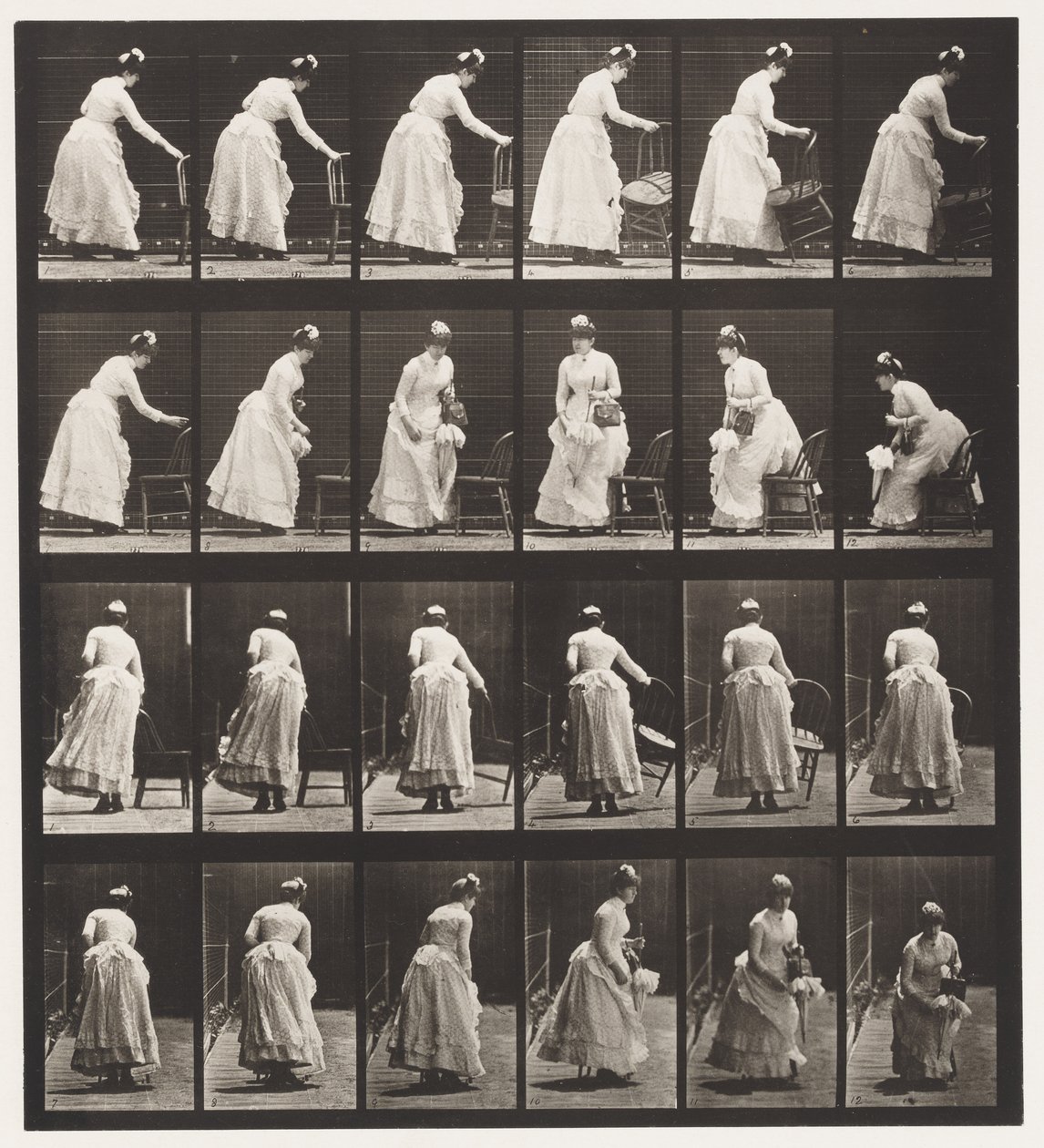 Talíř 243. Umístění židle, sezení a flirtování s ventilátorem od Eadweard Muybridge