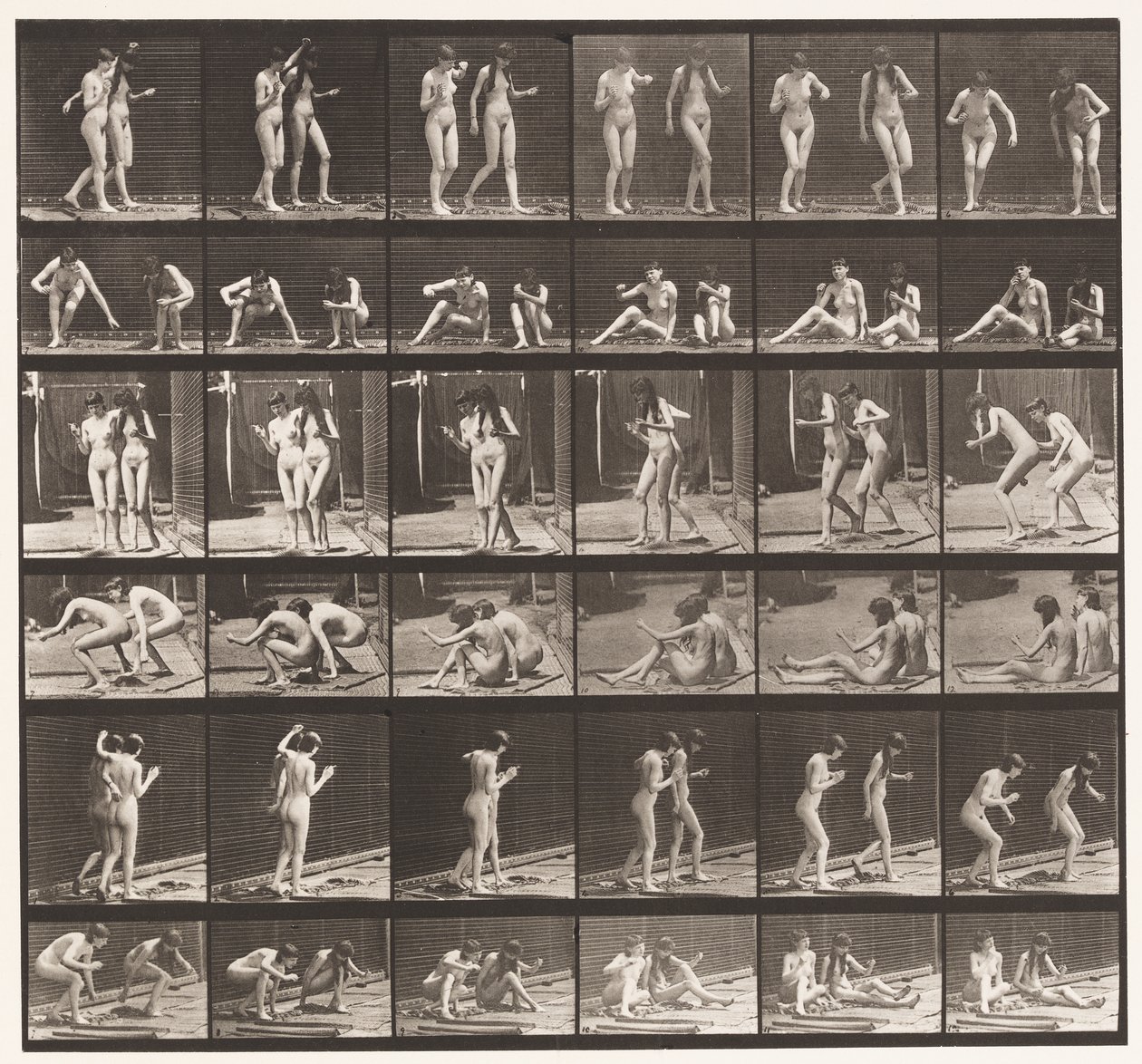 Talíř 245. Dva modely točící se kolem sedící na zemi od Eadweard Muybridge
