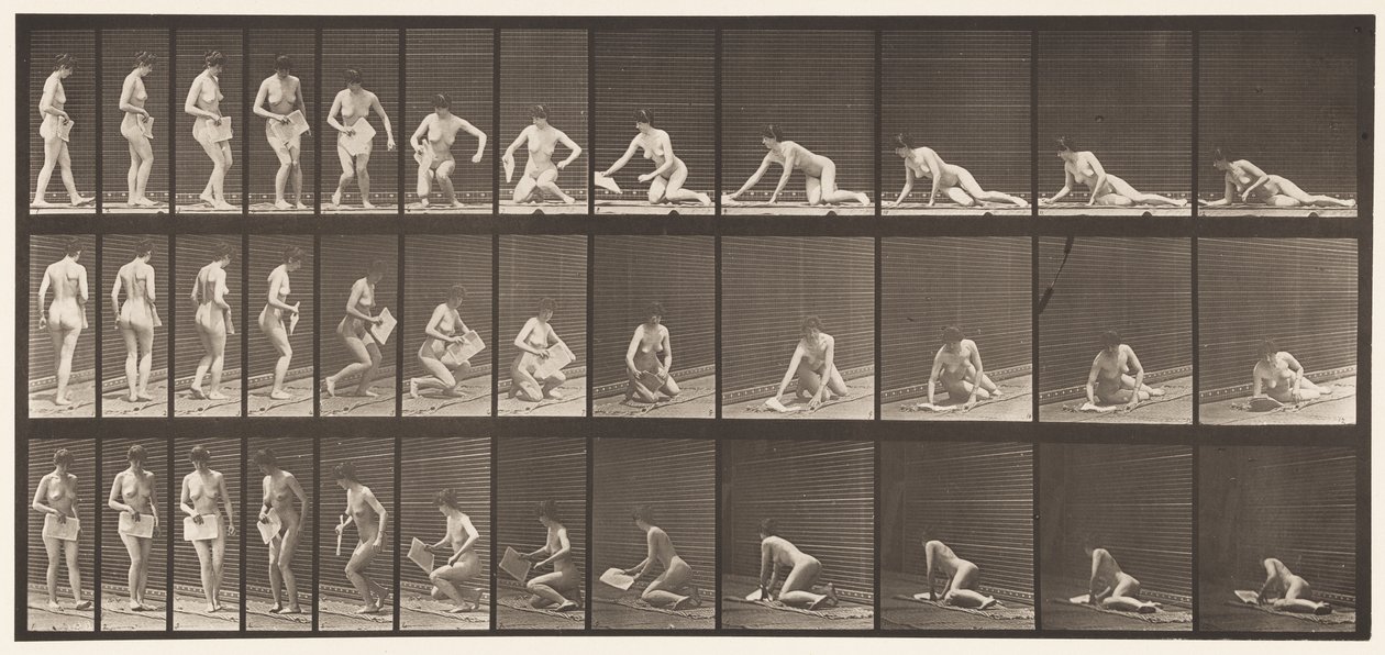 Talíř 256. Ležící na zemi a čtení, 1872-1885 od Eadweard Muybridge