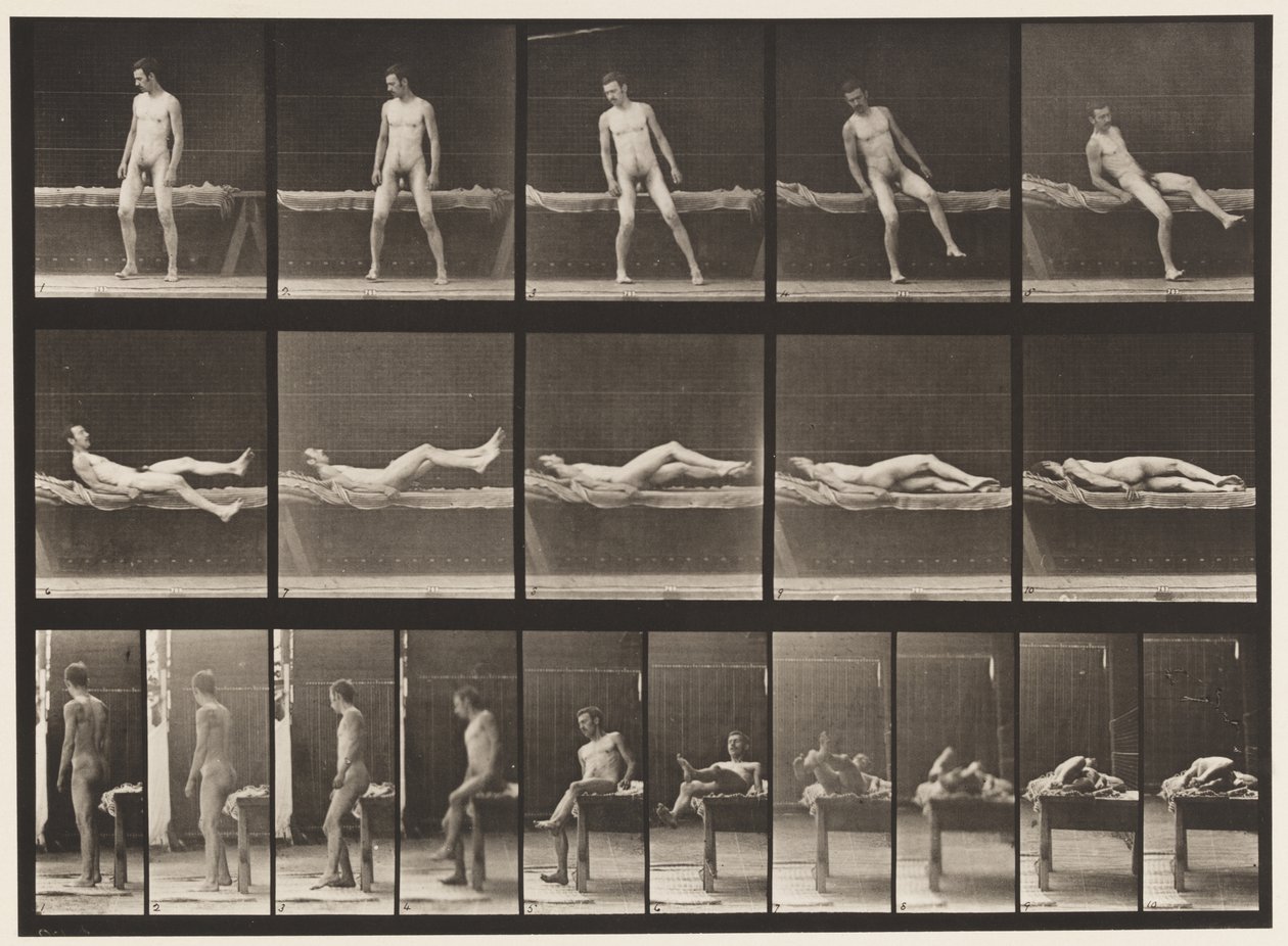 Talíř 259. Ležet na gauči a převracet se na bok, 1885 od Eadweard Muybridge